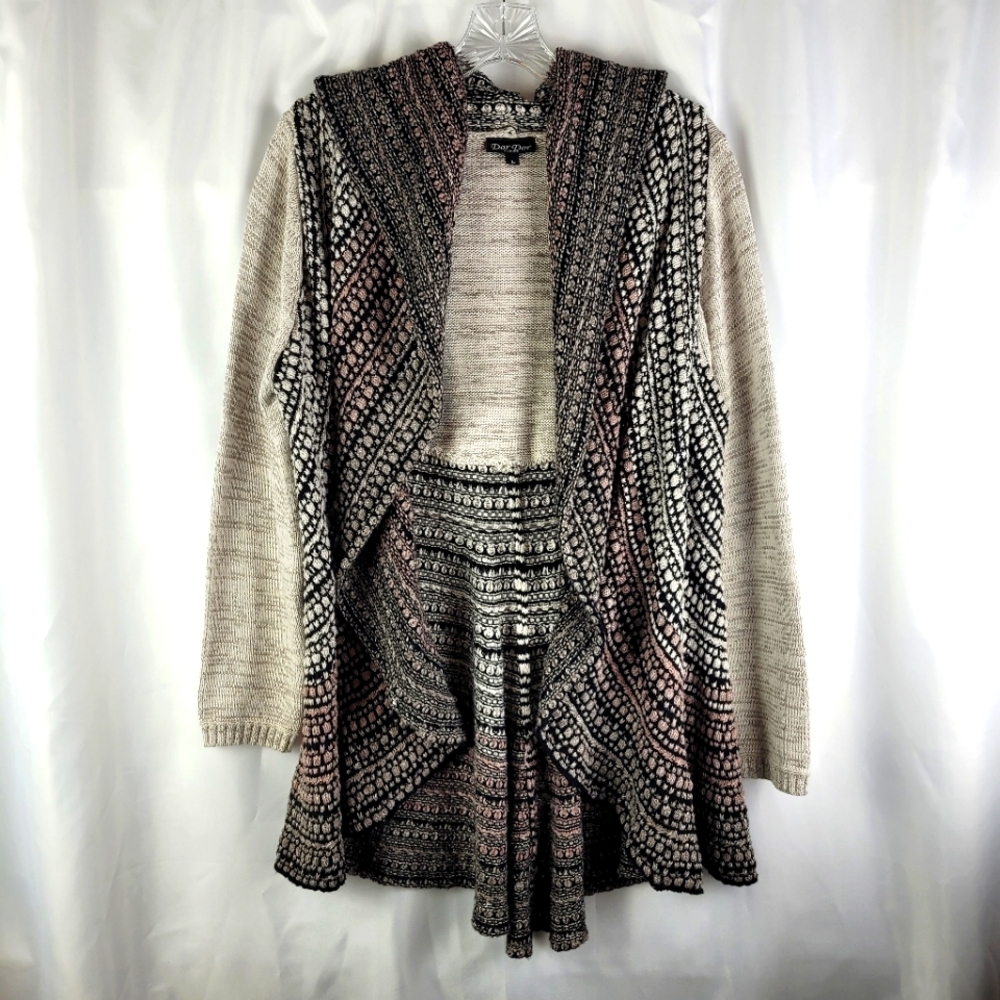 Dor Dor Couture Boho Ombre Open Front Drapey Waterfall Cardigan Sweater Large